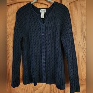 L.L. Bean Cardigan Cable Knit 100% Cotton Coastal Academia Cabincore Eclectic